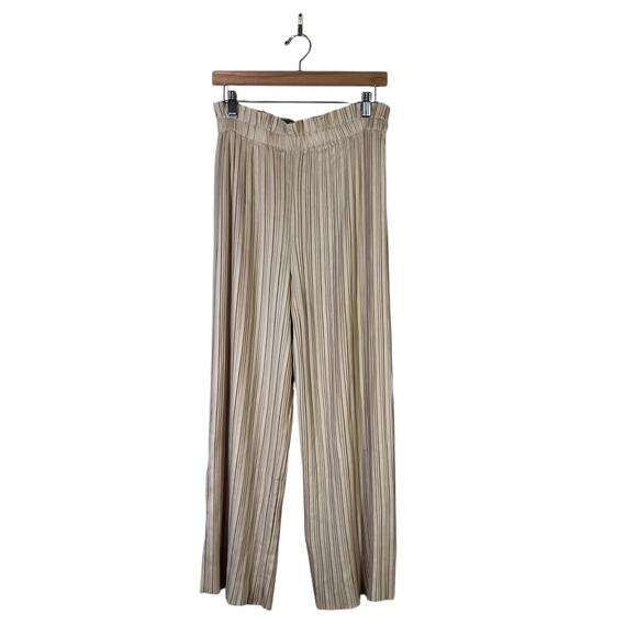 Zara Pleated Wide Leg Pants Womens S Cream High Rise Elastic Waist Minimalist - Picture 2 of 7